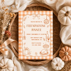 Friendsgiving Dinner Party Invitation for Fall Thanksgiving Potluck Invite Hand Drawn Holiday Dinner Party for Friends Thanksgiving Pumpkin