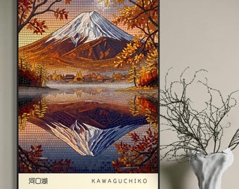 Kawaguchikosjöns höstmosaiktryck på berget Fuji - Japan Tile Collection