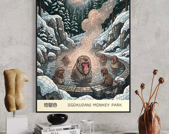 Jigokudani snöapa mosaik konsttryck - Japan kakelkollektion
