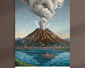 Kyushu Sakurajima Sunset - Levande Japan Mosaic Print - Japan Tile Collection