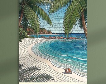 Okinawa Beach Mosaic Print - Japan Tile Collection