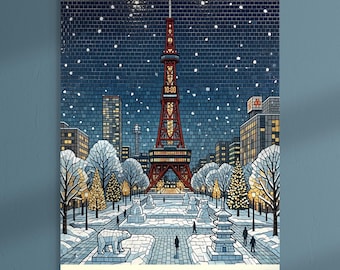 Sapporo Winter Festival Magiskt mosaiktryck - Japan Tile Collection