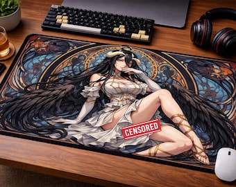 Gothic Anime Desk Mat, Art Nouveau Waifu Gaming Mousepad