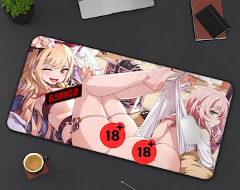 Anime Desk Mat, Cyberpunk Katana Girl, Red Gaming Pad