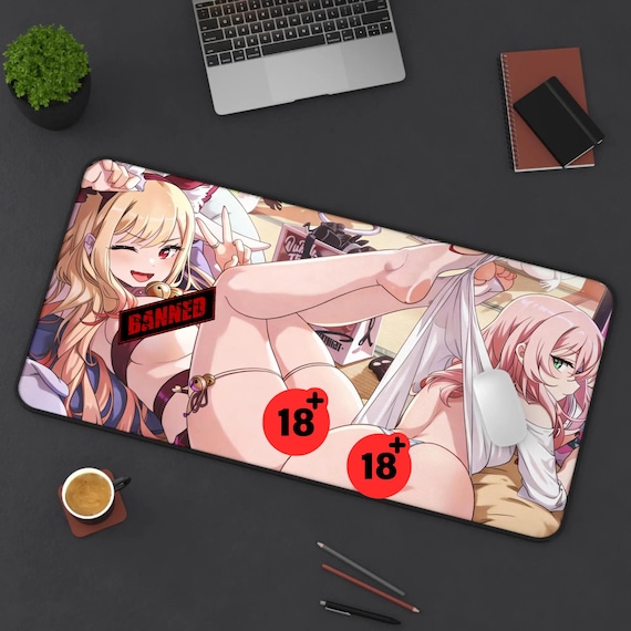 Anime Desk Mat, Cyberpunk Katana Girl, Red Gaming Pad