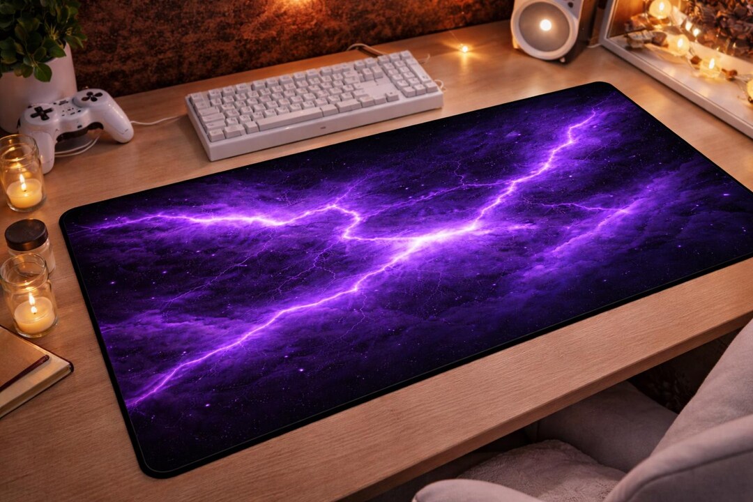 Desk Model Lightning Purple Lightning Storm Desk Mat | Galaxy Electric Gaming Mousepad - Etsy