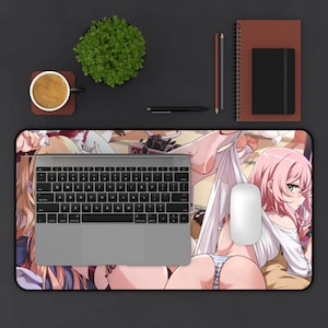 Anime Desk Mat, Cyberpunk Katana Girl, Red Gaming Pad image 6