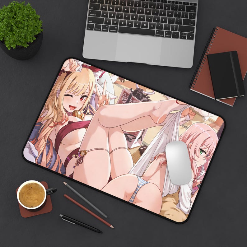 Anime Desk Mat, Cyberpunk Katana Girl, Red Gaming Pad 12" × 18"