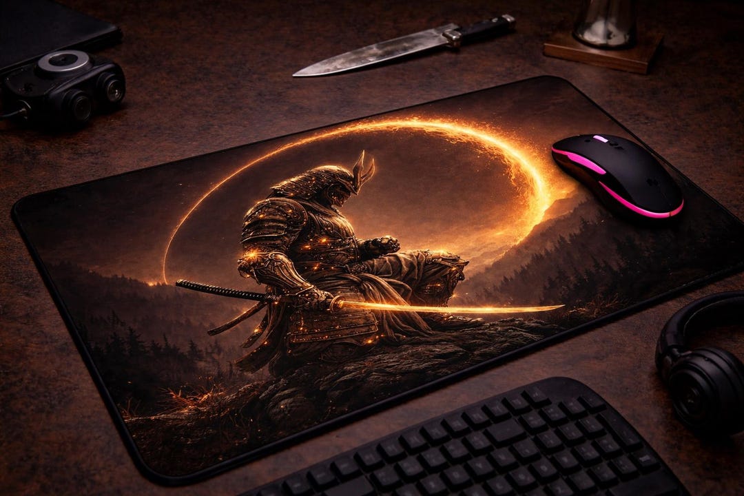 Dark Samurai Eclipse Desk Mat | Fantasy Warrior Gaming Mouse Pad ...