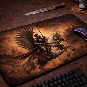 Epic Battle Desk Mat | Medieval Cavalry Warrior Mouse Pad | Fantasy Gamer Gift