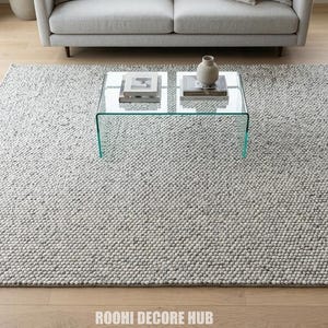 Handmade Chunky Loop Wool Rug | Neutral Ivory & Grey Textured Area Rug | Modern Minimalist Floor Carpet 6x9