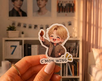 Pegatina "Vamos Wing" para fans del Kpop / Pegatina de vinilo de larga duración / Alitas picantes / ¡Vamos Wing! / Arte chibi para fans / Alitas picantes