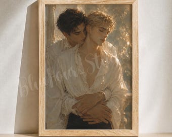 Lámina decorativa romántica MM / Obra de arte del orgullo gay / Arte para parejas gay / Póster romántico queer imprimible / LGBTQ / Descarga digital / Pintura realista