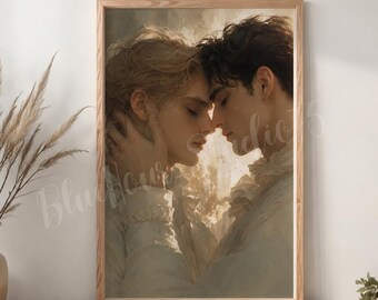 Lámina decorativa de romance MM / Arte para parejas gay / Póster romántico queer imprimible / Pareja romántica LGBTQ / Descarga digital / Obra de arte realista