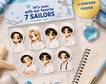 Paquete de 7 pegatinas de chicos marineros coreanos / Obsequios de conciertos de K-Pop / Regalo para fans de grupos masculinos de K-Pop / Pegatinas de vinilo impermeables para botellas de agua