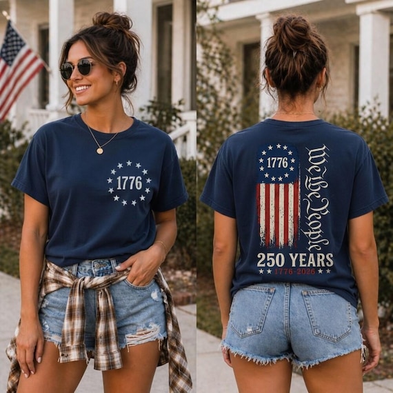 We The People Shirt, 250th Anniversary USA, 1776 To 2026 Tee, Patriotic Mens Top, Veteran Gift, 4th Of July Apparel, US Flag Back Print