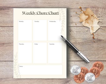 Wöchentliche Chore Chart Printable | Minimalistischer Familienplaner (A4 Digital Download)