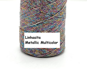 Linhasita Metallic Multicolor, 1mm, Waxed Polyester String, Spool/ Sparkly/ Glitter