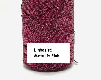 Linhasita Metallic PINK, 1mm, Waxed Polyester String, Spool, Hilo/ NEW/ Sparkly/ Glitter