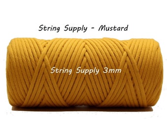 Mustard 3mm Premium Macrame cord, 100 meters (109 yards) - Single twist macrame string, cotton cord, twisted macrame cord