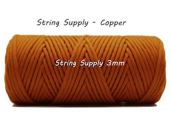 Copper 3mm Premium Macrame cord, 100 meters (109 yards) - Single twist macrame string, cotton cord, twisted macrame cord
