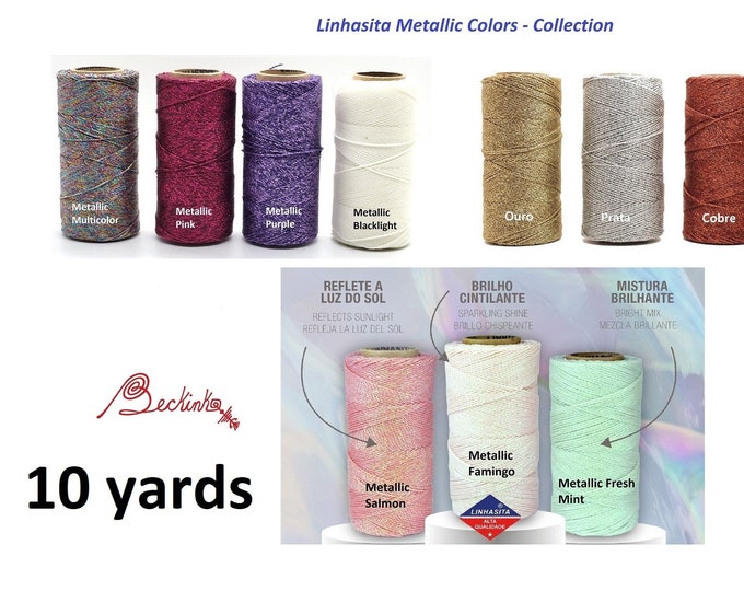 Linhasita Metallic, NEW COLORS, 10 yards, 1mm & 0.5mm Waxed Polyester String, Spool, Hilo/ NEW/ Sparkly/ Glitter
