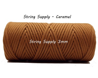 Caramel 3mm Premium Macrame cord, 100 meters (109 yards) - Single twist macrame string, cotton cord, twisted macrame cord