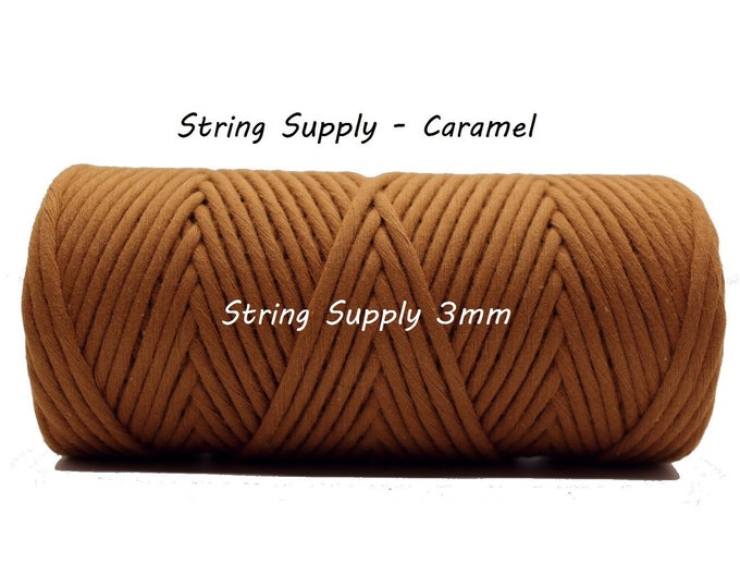 Featured listing image: Caramel 3mm Premium Macrame cord, 100 meters (109 yards) - Single twist macrame string, cotton cord, twisted macrame cord