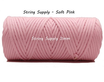 Soft Pink 3mm Premium Macrame cord, 100 meters (109 yards) - Single twist macrame string, cotton cord, twisted macrame cord