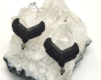 Micro Macrame Black Earrings with Bead/Macrame Jewelry