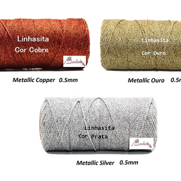 0.5mm Linhasita Metallic Waxed Polyester Cord: Silver, Gold, Copper