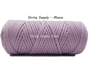 Mauve 3mm Premium Macrame cord, 100 meters (109 yards) - Single twist macrame string, cotton cord, twisted macrame cord