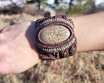 Unique Sauropod Dinosaur Bone Micro Macrame Bracelet/ Jurassic Period/ Handmade/ Beckinka