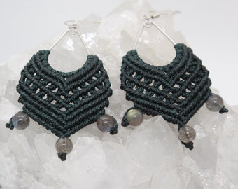 Handmade Micro Macrame Earrings with Moonstone Beads