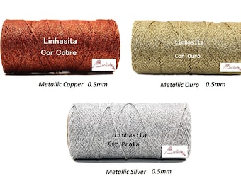 0.5mm Linhasita Metallic Silver, Gold and Copper Waxed Polyester Strings, Spools, Hilo/ NEW/ Sparkly/ Glitter