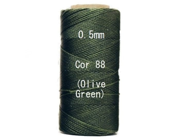 Linhasita Olive Green (0.5 mm) Cor 88, Waxed Polyester Macrame Cord/ Spools/ String/ Durable/ Hilo