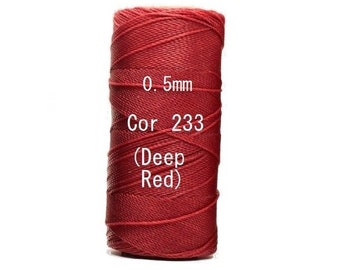 Linhasita Deep Red (0.5 mm) Cor 233, Waxed Polyester Macrame Cord/ Beading/ Spool