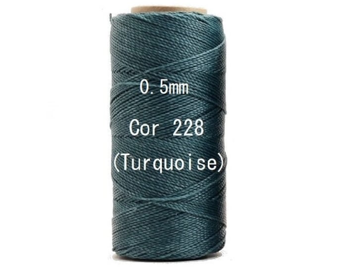 Linhasita (0.5mm) Turquoise cor 228, Waxed Polyester Macrame Cord/ Hilo/ String/spool