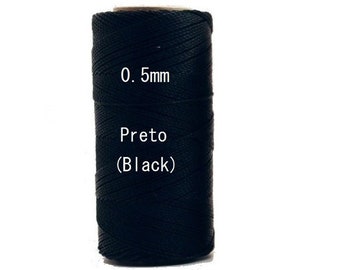 Linhasita (0.5 mm) Black cor PRETO 100% Waxed Polyester Macrame Cord/ String/ Hilo