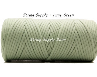 Lime Green 3mm Premium Macrame cord, 100 meters (109 yards) - Single twist macrame string, cotton cord, twisted macrame cord