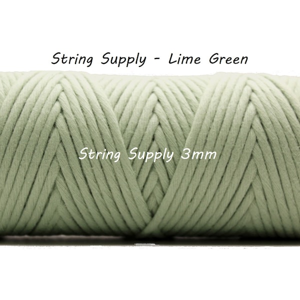 Lime Green 3mm Premium Macrame cord, 100 meters (109 yards) - Single twist macrame string, cotton cord, twisted macrame cord