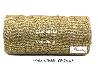 0.5mm Linhasita Metallic Gold (OURO), Waxed Polyester String, Spool, Hilo/ NEW/ Sparkly/ Glitter