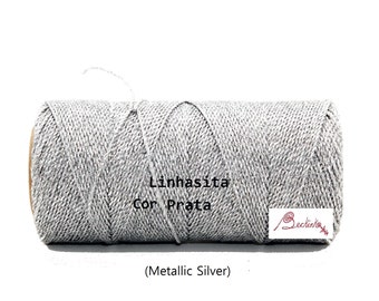 1mm Linhasita Metallic Silver (PRATA), Waxed Polyester String, Spool, Hilo/ NEW/ Sparkly/ Glitter