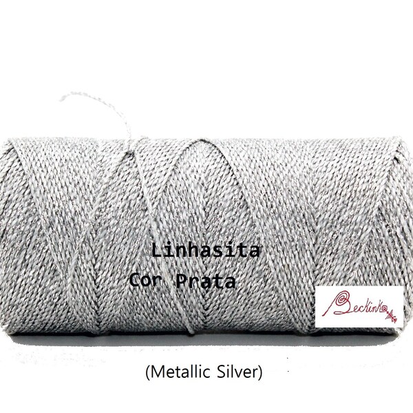 1mm Linhasita Metallic Silver (PRATA), Waxed Polyester String, Spool, Hilo/ NEW/ Sparkly/ Glitter