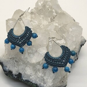 Micro Macrame Turquoise Earrings with Blue Apatite Beads/Crystal/Macrame Jewelry