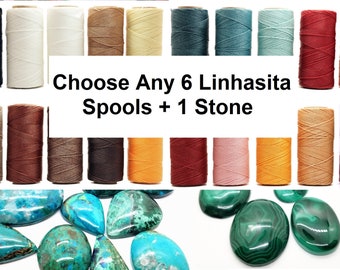 Buy Any 6 Linhasita Spools + 1 Stone Package Deal, Wholesale Discount Package- waxed polyester cord, semiprecious stone