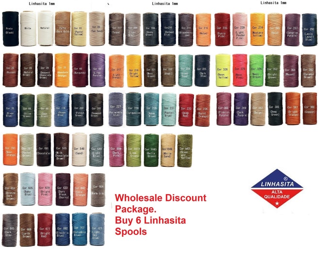 Buy Any 6 Linhasita Macrame Colors- Whole Sale Discount Package- waxed polyester cord - Hilo