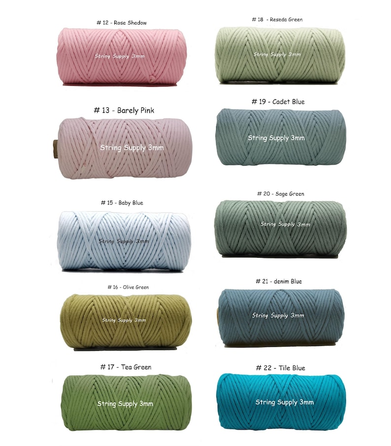 3mm 100% Premium Cotton Macrame Cord BY FEET - Single Twist Macrame ...