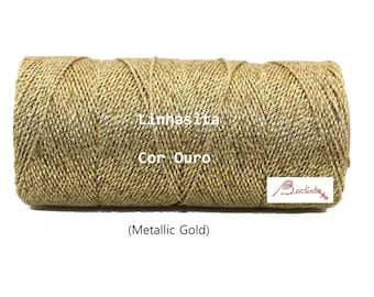 1mm Linhasita Metallic Gold (OURO), Waxed Polyester String, Spool, Hilo/ NEW/ Sparkly/ Glitter