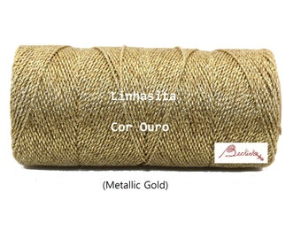 1mm Linhasita Metallic Gold (OURO), Waxed Polyester String, Spool, Hilo/ NEW/ Sparkly/ Glitter